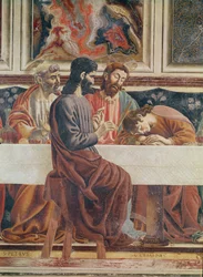 Den sidste nadver, detalje af Sankt Johannes, Sankt Peter, Jesus og Judas, 1477 (detalje af 85172)